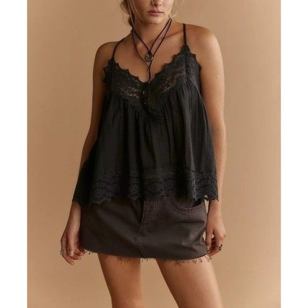 Intimately Free People Fiona Cami Blouse Top Tank Sleeveless Lace Slip XL 288553